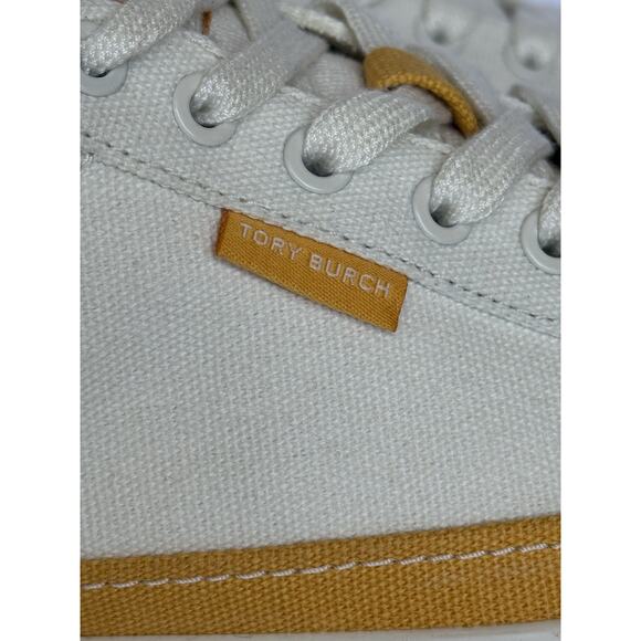 TORY BURCH Classic‎ Court Canvas Sneaker Ivory Canvas/Curry Yellow Size 9M EUC - Picture 2 of 15